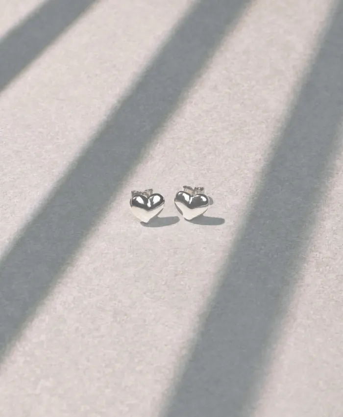 925 Sterling Silver Puffy Heart Stud Earrings