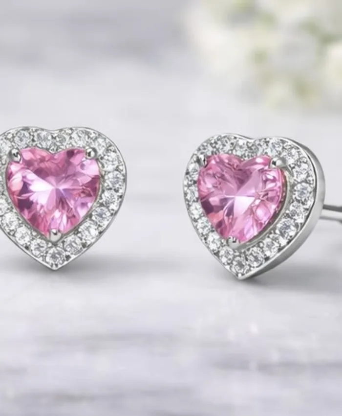 Sivaah 925 Sterling Silver Puffy Heart Stone Stud Earrings