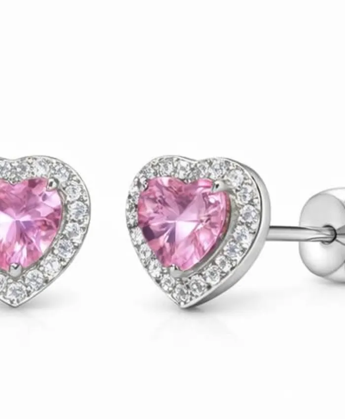 Sivaah 925 Sterling Silver Puffy Heart Stone Stud Earrings