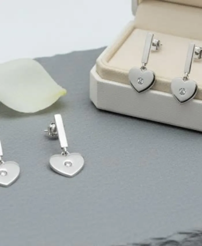 925 Sterling Silver hanging Heart Stud Earrings