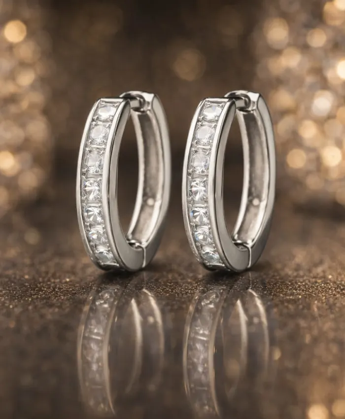 925 Sterling Silver Sparkling Pave Hoop Earrings