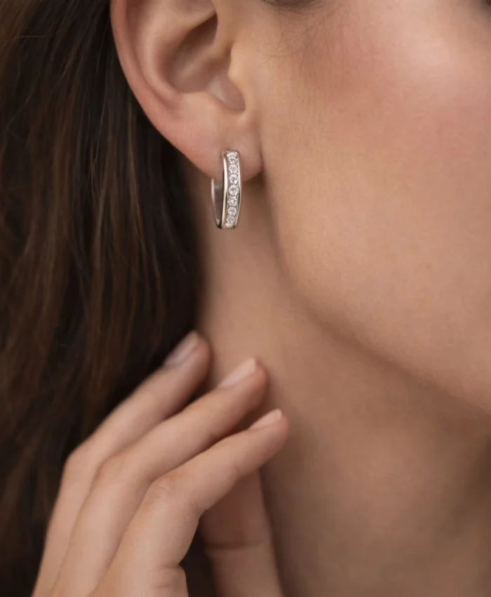 925 Sterling Silver Sparkling Pave Hoop Earrings