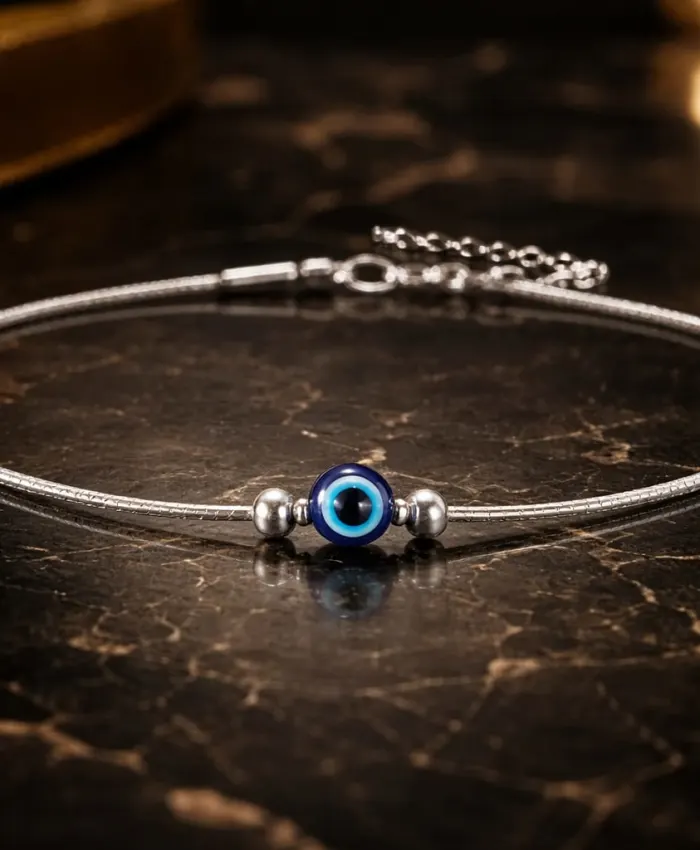 925 Sterling Silver Single Evil Eye Anklet