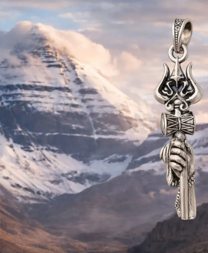 925 Sterling Silver Mahadev Trishul Damru Locket