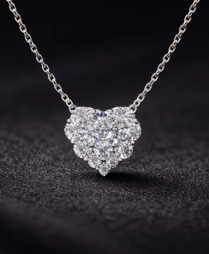 925 Sterling Silver Radiant Cluster Heart Pendant
