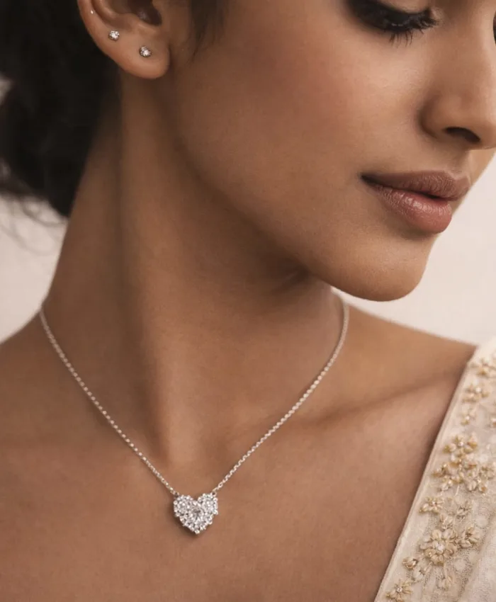 925 Sterling Silver Radiant Cluster Heart Pendant