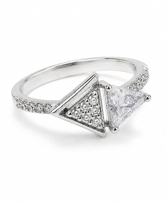 925 Sterling Silver Geometric Dual Triangle Ring