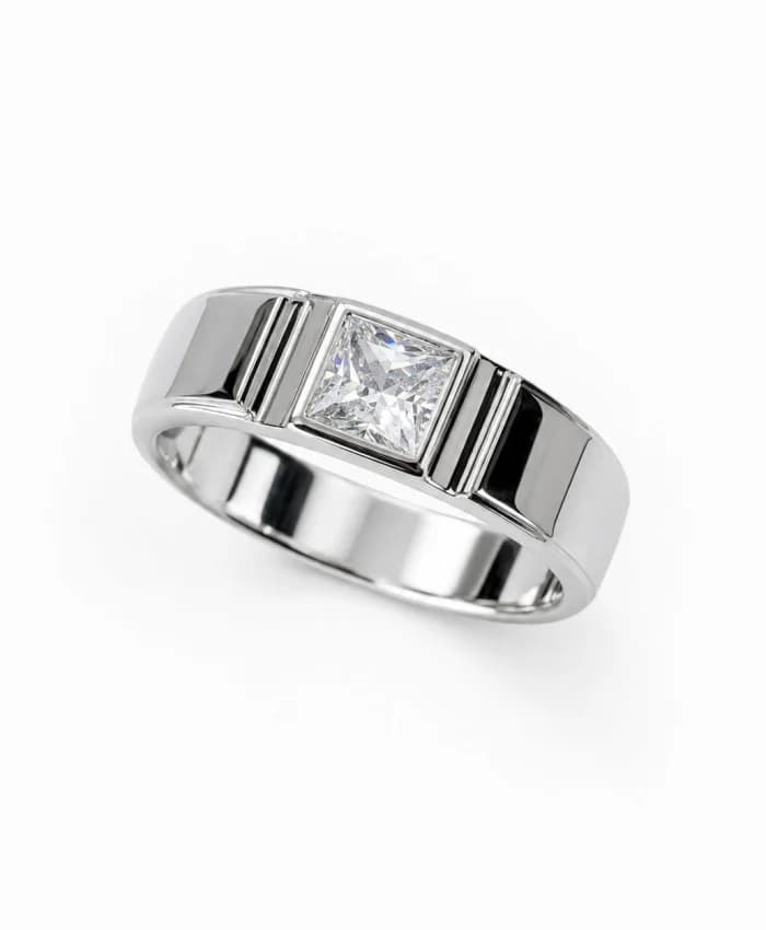925 Sterling Silver Titan Square Solitaire Men's Ring