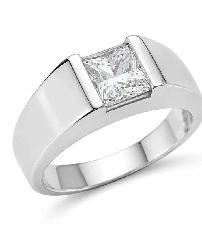 925 Sterling Silver Edge Bar-Set Men's Ring