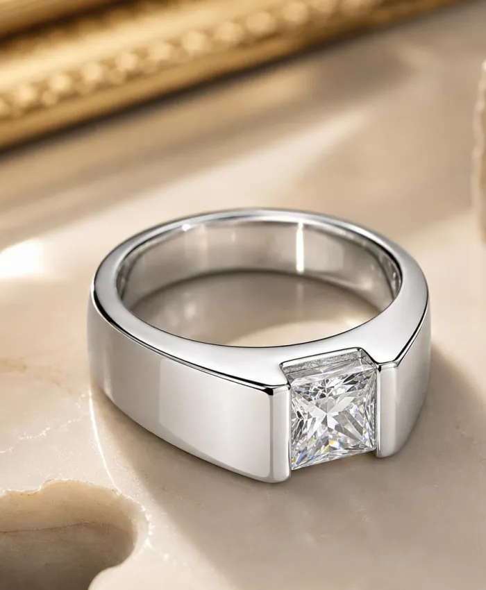 925 Sterling Silver Edge Bar-Set Men's Ring