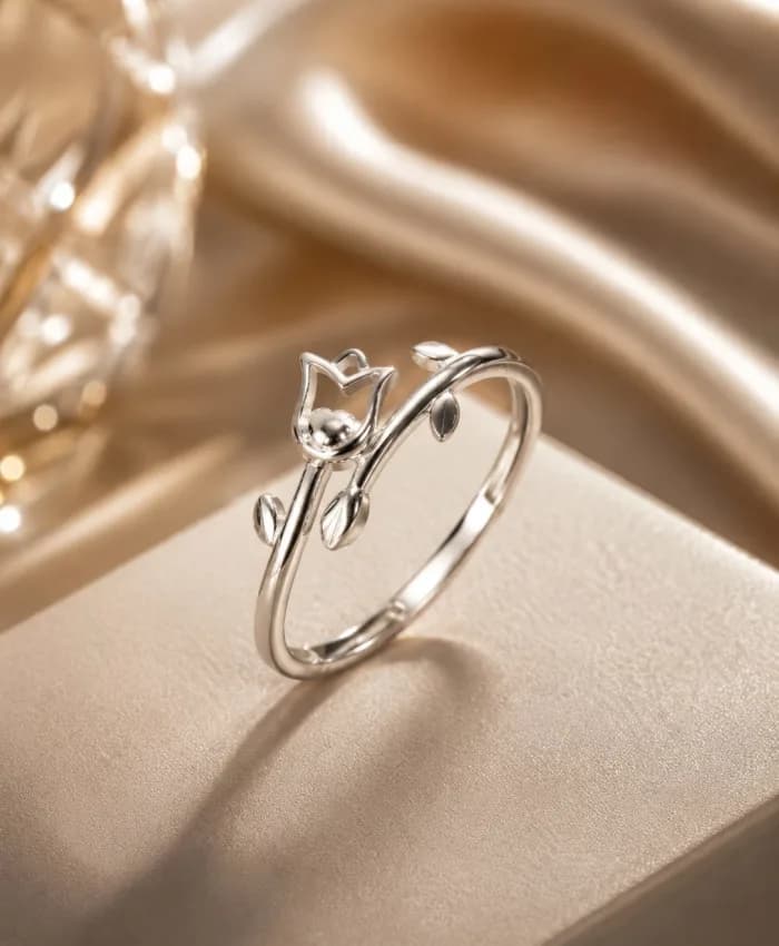 925 Sterling Silver Blooming Tulip Vine Ring