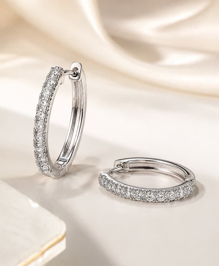925 Sterling Silver Crystal Huggie Hoop Bali Earrings