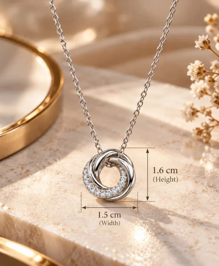 925 Sterling Silver Interlocking Double Circle Pendant Necklace