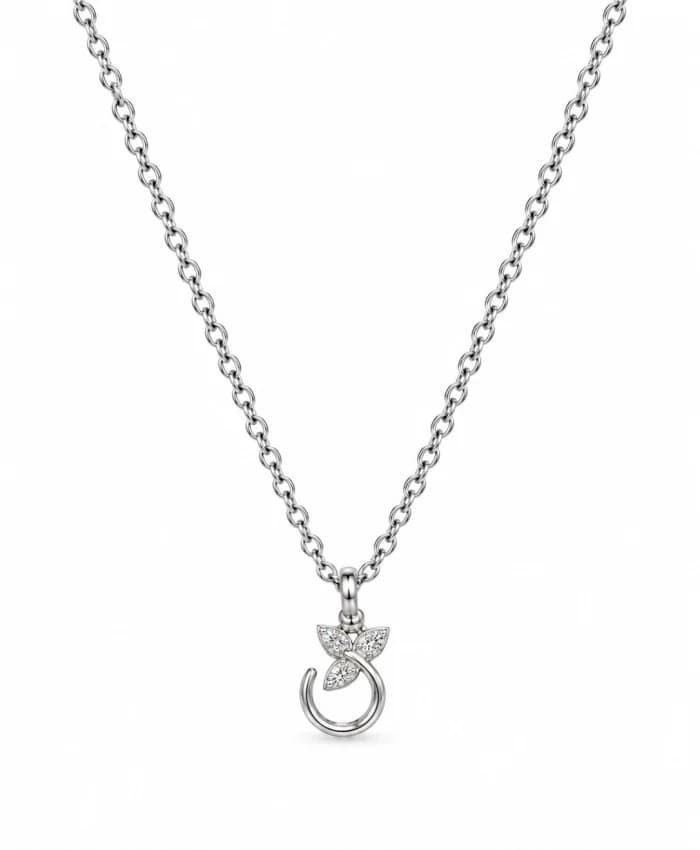 925 Sterling Silver Delicate Crystal Leaf Motif Pendant Necklace