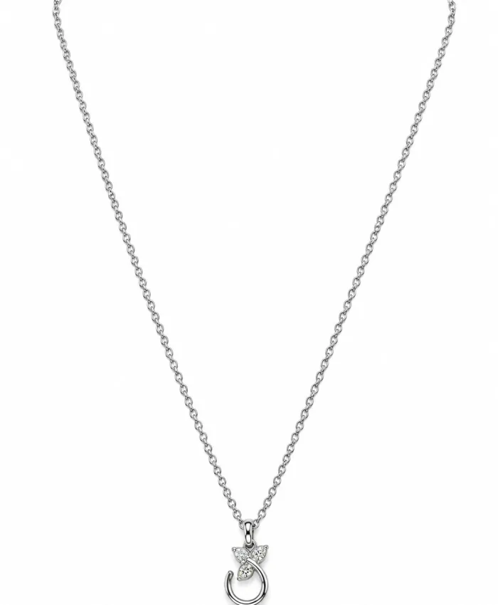 925 Sterling Silver Delicate Crystal Leaf Motif Pendant Necklace