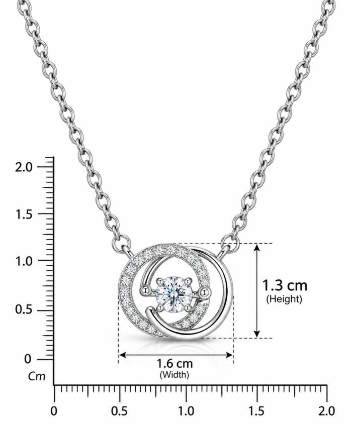 925 Sterling Silver Dancing Solitaire Swirl Halo Pendant Necklace