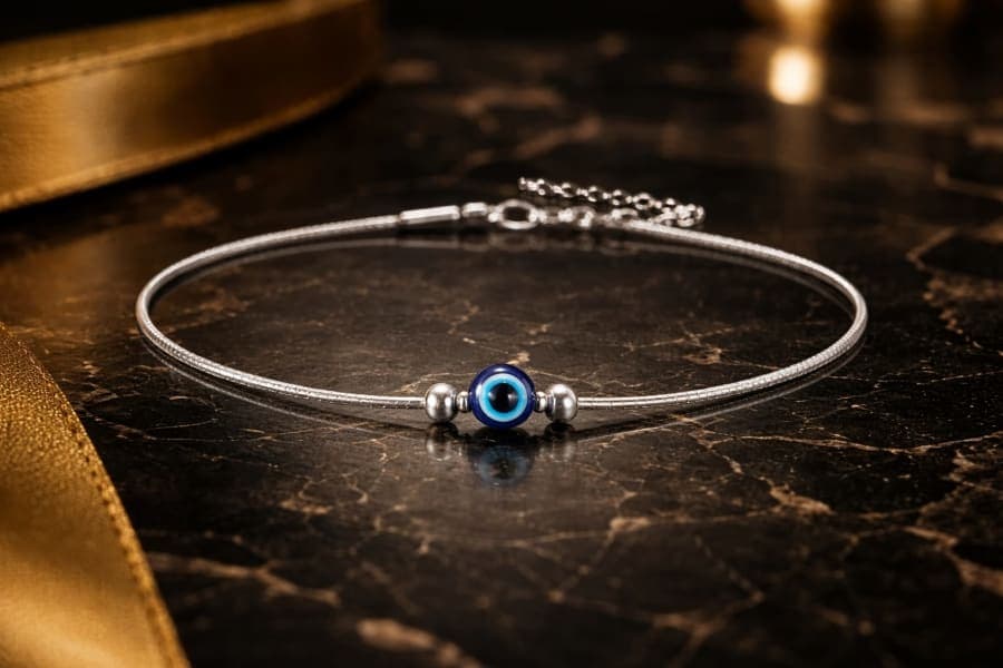 925 Sterling Silver Single Evil Eye Anklet – 925 sterling silver jewellery by SIVAAH