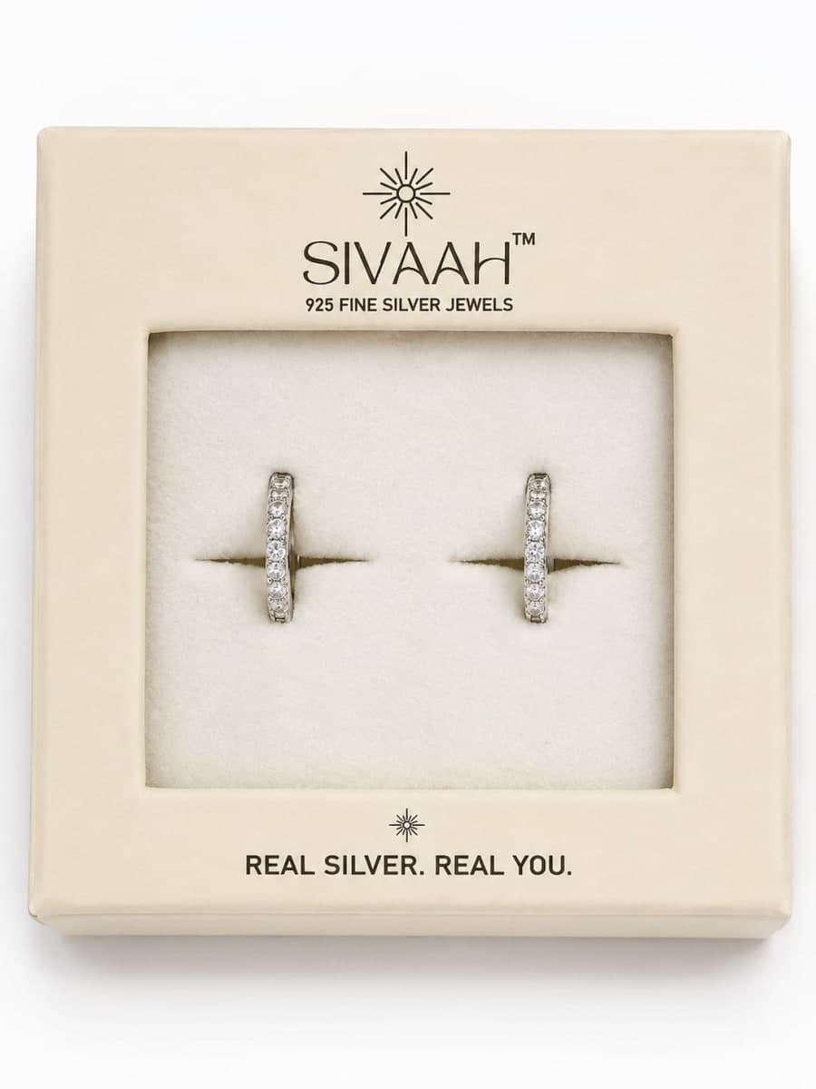 925 Sterling Silver Crystal Huggie Hoop Bali Earrings – 925 sterling silver jewellery by SIVAAH