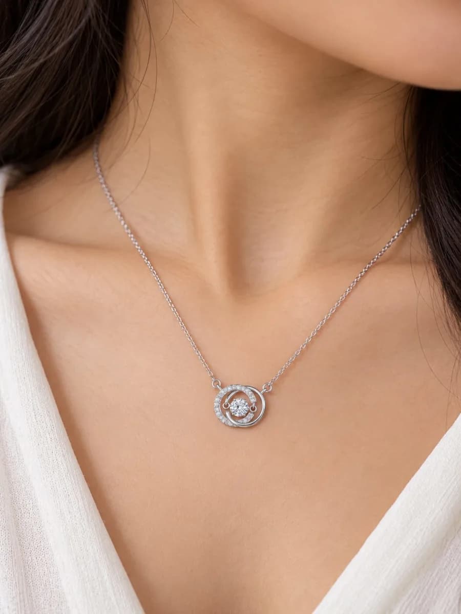 925 Sterling Silver Dancing Solitaire Swirl Halo Pendant Necklace – 925 sterling silver jewellery by SIVAAH